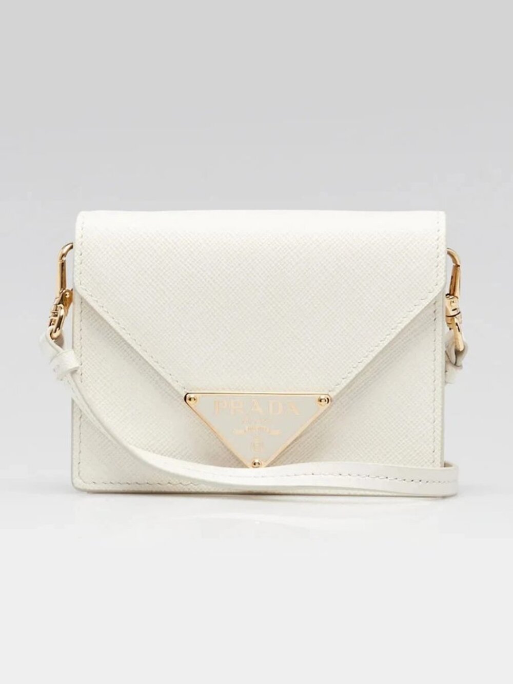 Prada White Saffiano Lux Leather Wallet on Strap Mini Bag